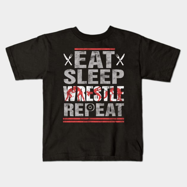 Eat sleep wrestle repeat Kids T-Shirt by captainmood